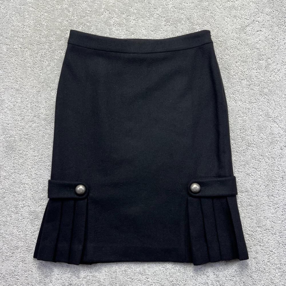 Banana Republic Pencil Skirt Womens Size 8 Black Wool Blend Pleated Hem Office